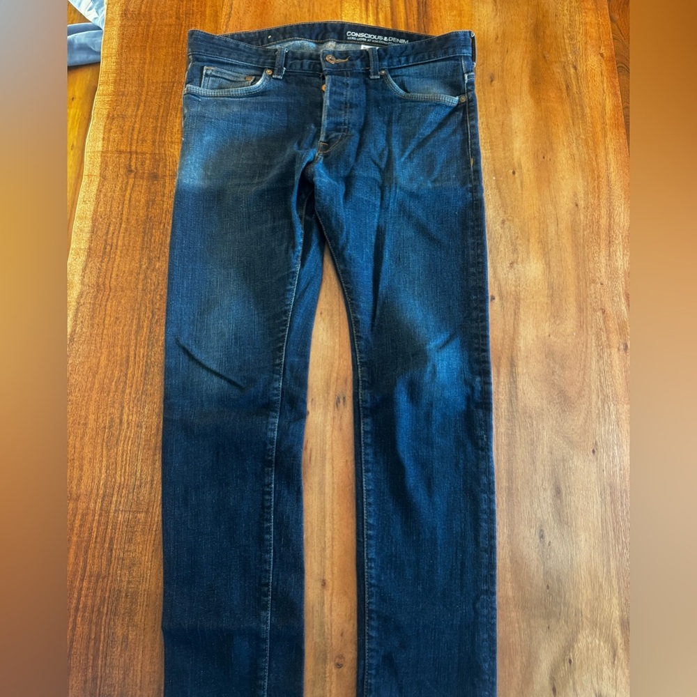 Mens H&M conscious&denim low wasit jeans dark blue